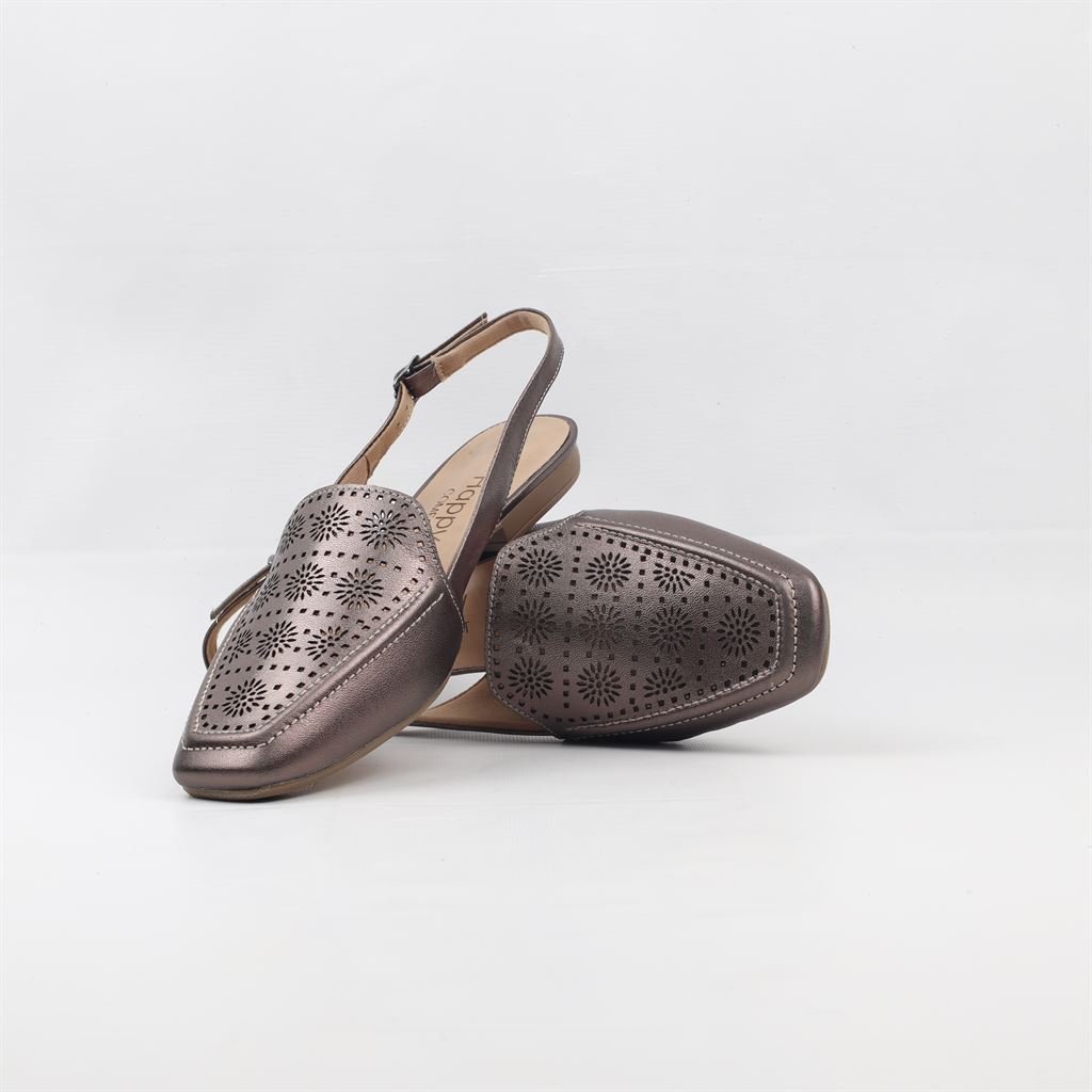 Mocassim Slingback Metalizado Couro Cinza 4