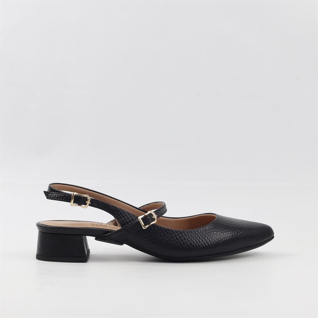 Scarpin Slingback Couro Preto 5