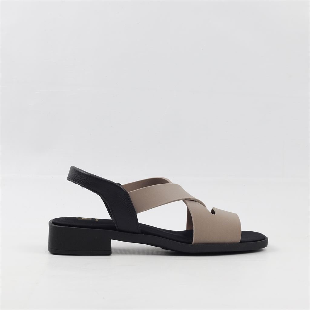 Sandália Salto Bloco Neoprene Bege 5