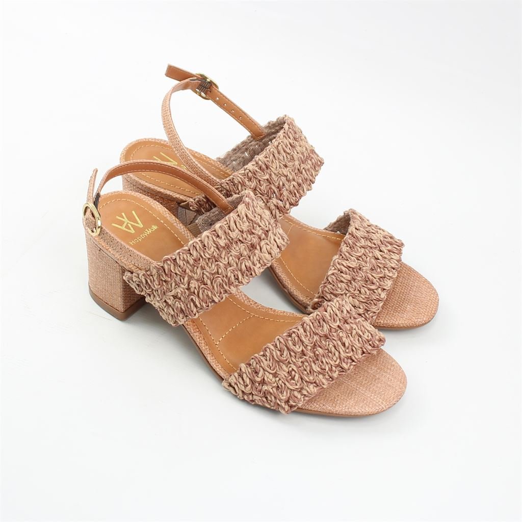 Sandália Salto Bloco Bordada Marrom 2