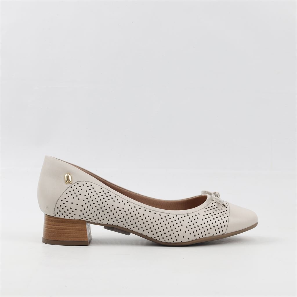 Scarpin Salto Bloco Laço Couro Branco 5