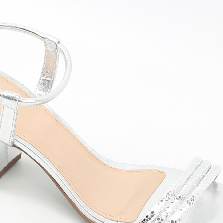 Sandália Salto Bloco Metalizada Prata 3