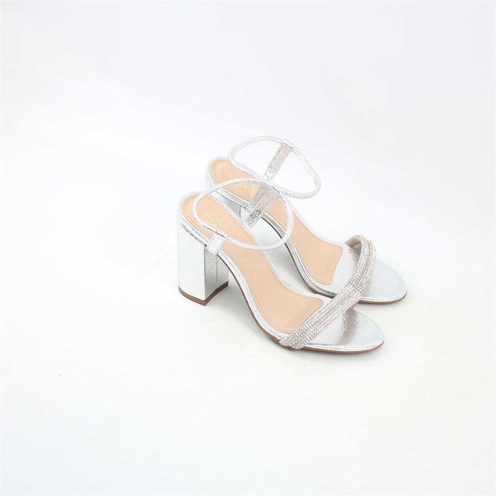 Sandália Salto Bloco Brilho Prata 2
