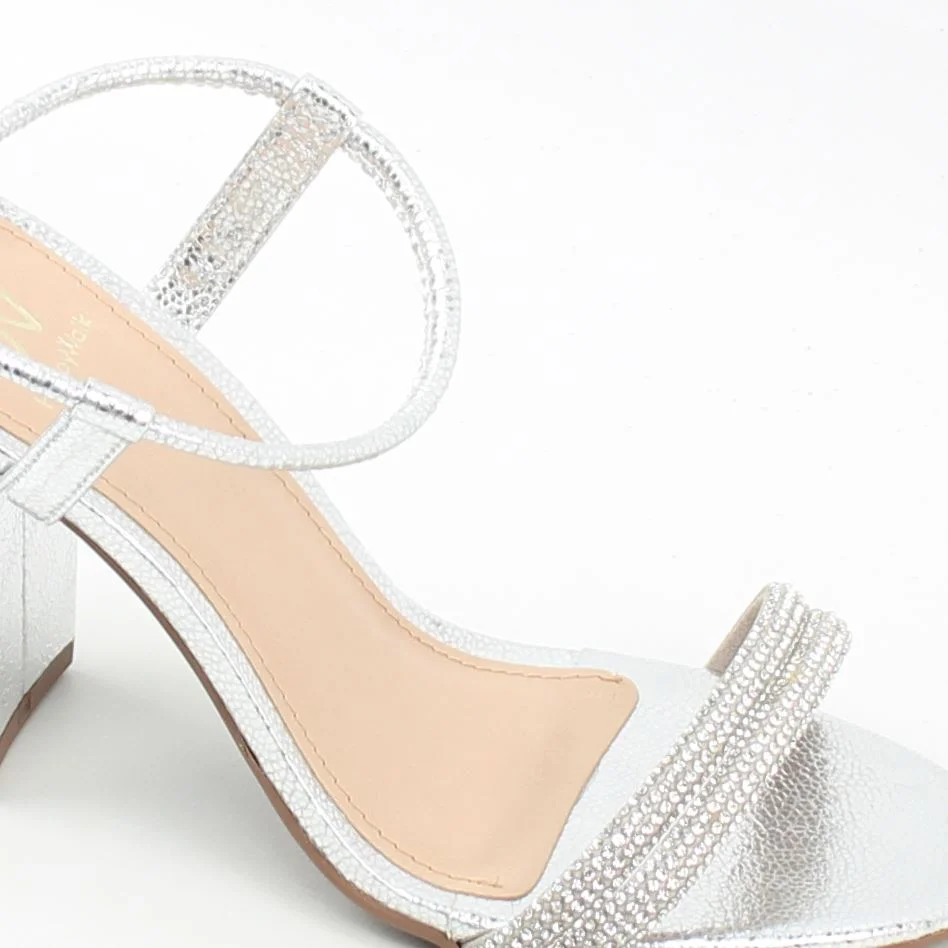 Sandália Salto Bloco Brilho Prata 3