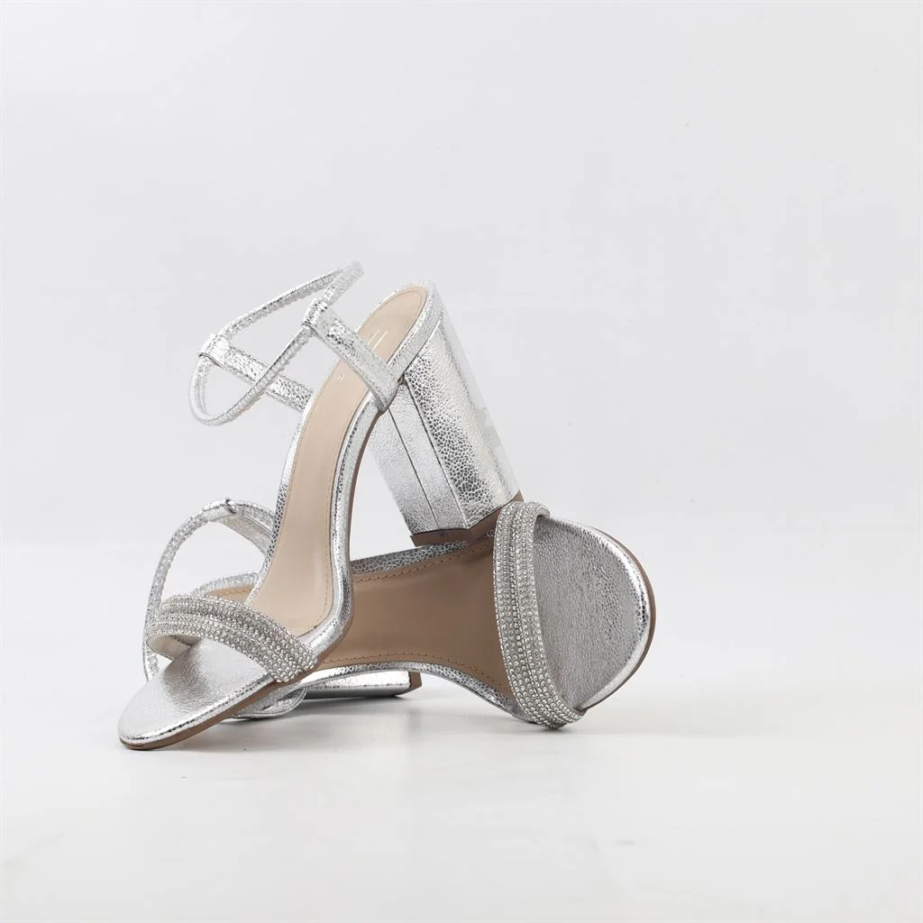 Sandália Salto Bloco Brilho Prata 4