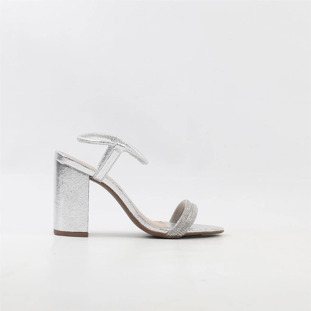 Sandália Salto Bloco Brilho Prata 5