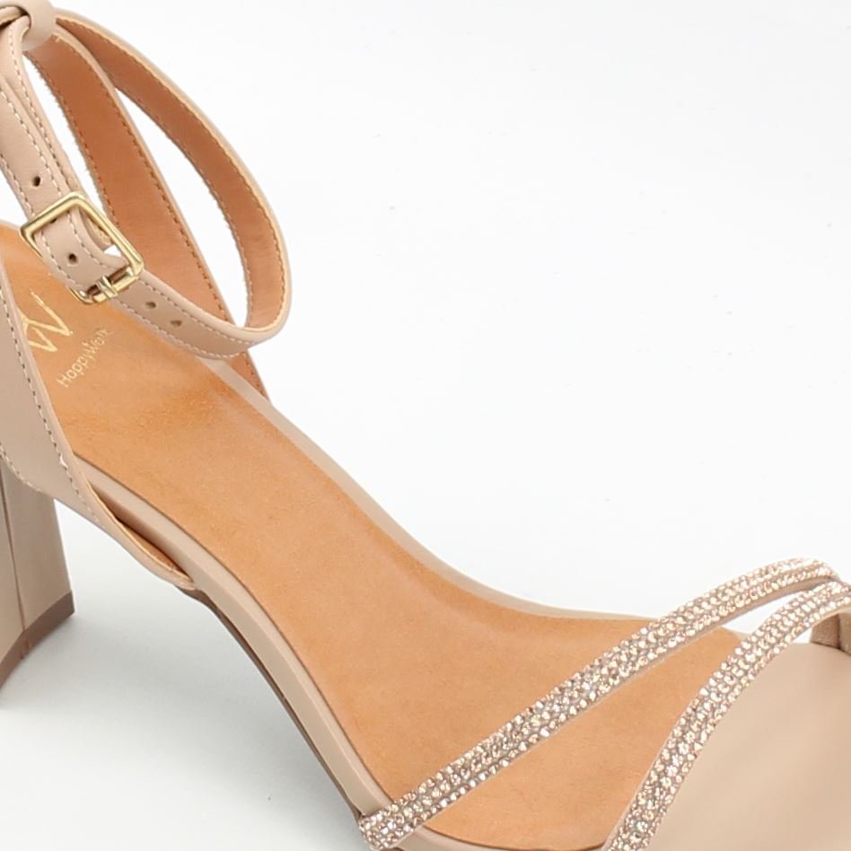 Sandália Salto Bloco Detalhe Brilho Bege 3