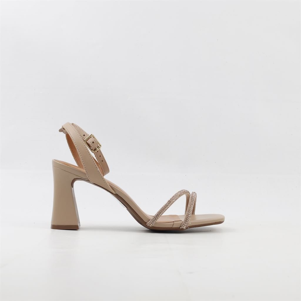Sandália Salto Bloco Detalhe Brilho Bege 5