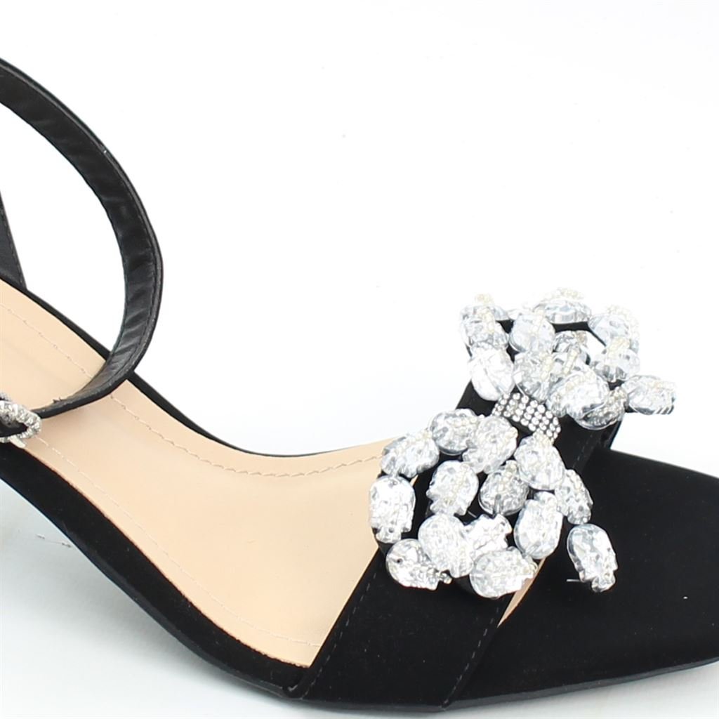 Sandália Salto Fino Enfeite Preto 3