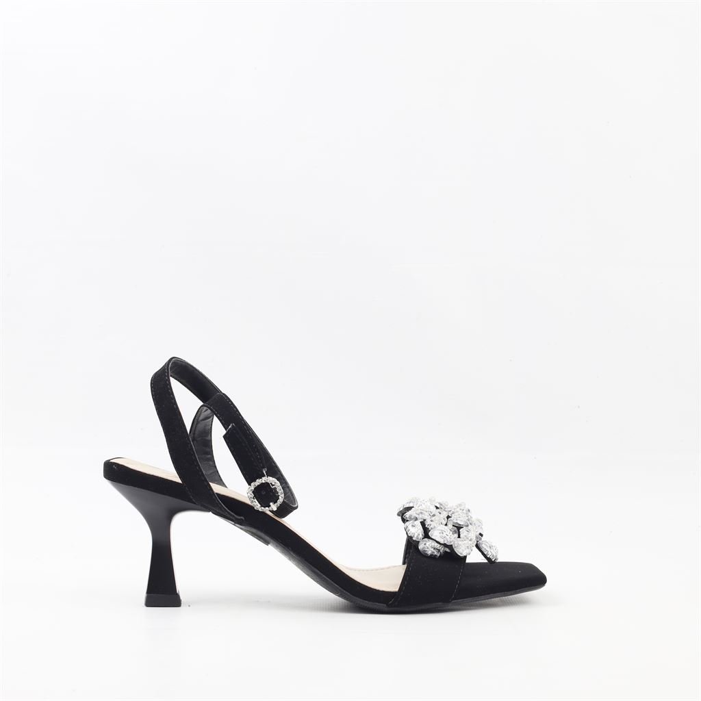 Sandália Salto Fino Enfeite Preto 5