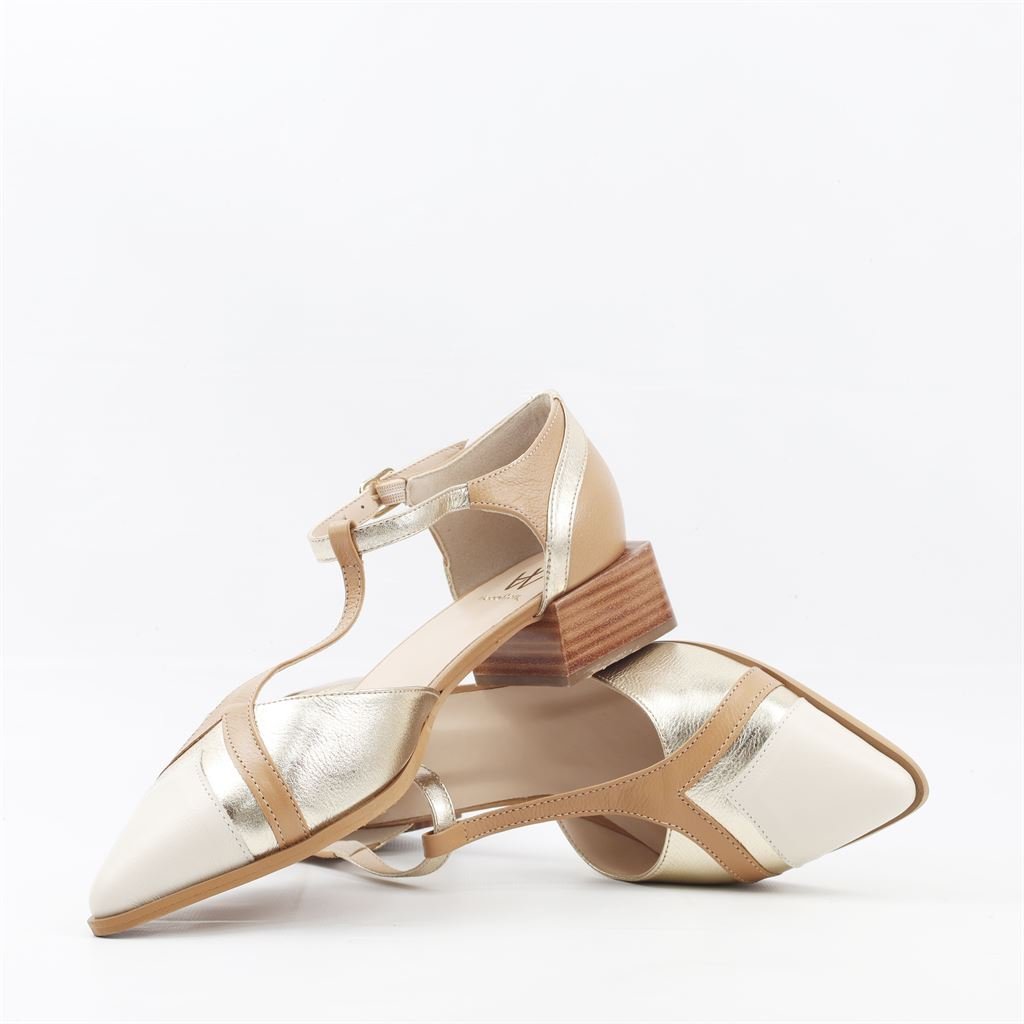 Scarpin Salto Bloco Couro Dourado 4