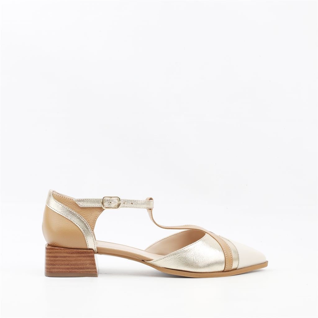 Scarpin Salto Bloco Couro Dourado 5