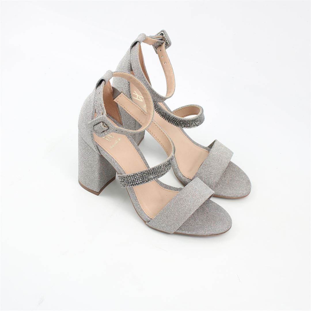 Sandália Salto Bloco Metalizada Cinza 2