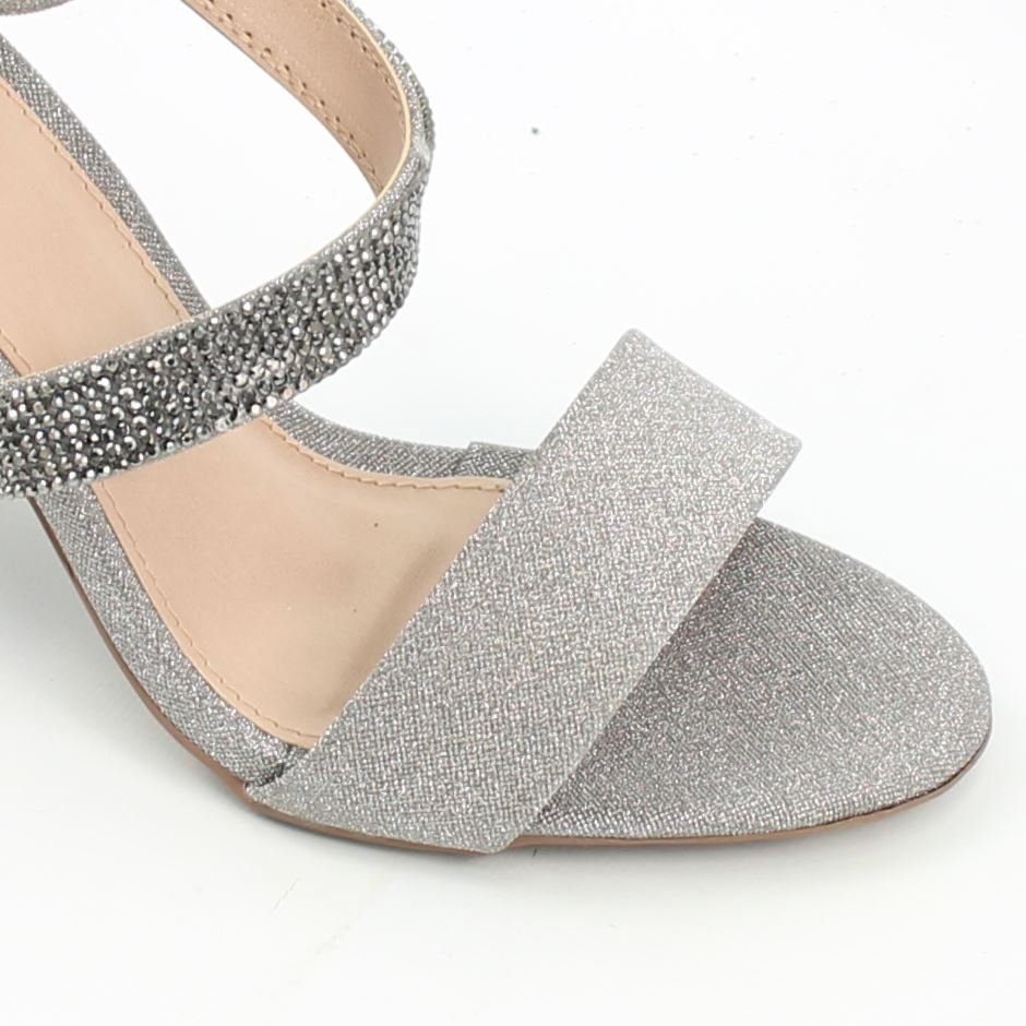 Sandália Salto Bloco Metalizada Cinza 3