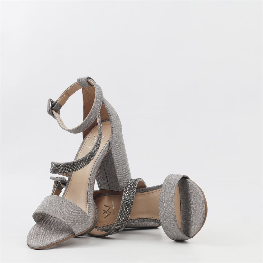 Sandália Salto Bloco Metalizada Cinza 4
