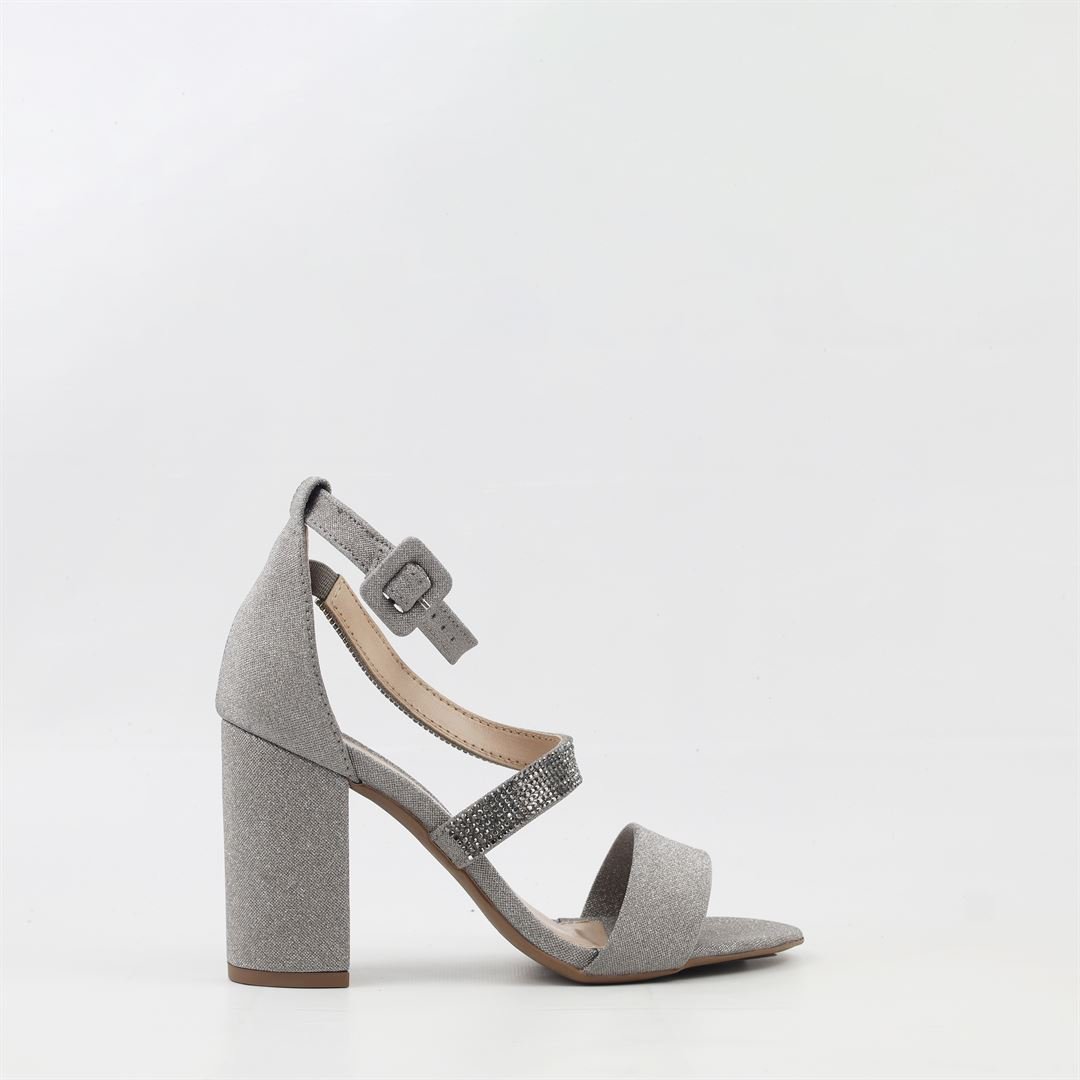 Sandália Salto Bloco Metalizada Cinza 5