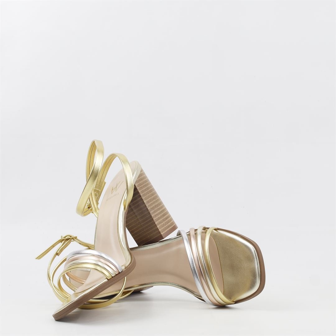 Sandália Salto Bloco Metalizada Dourado 4