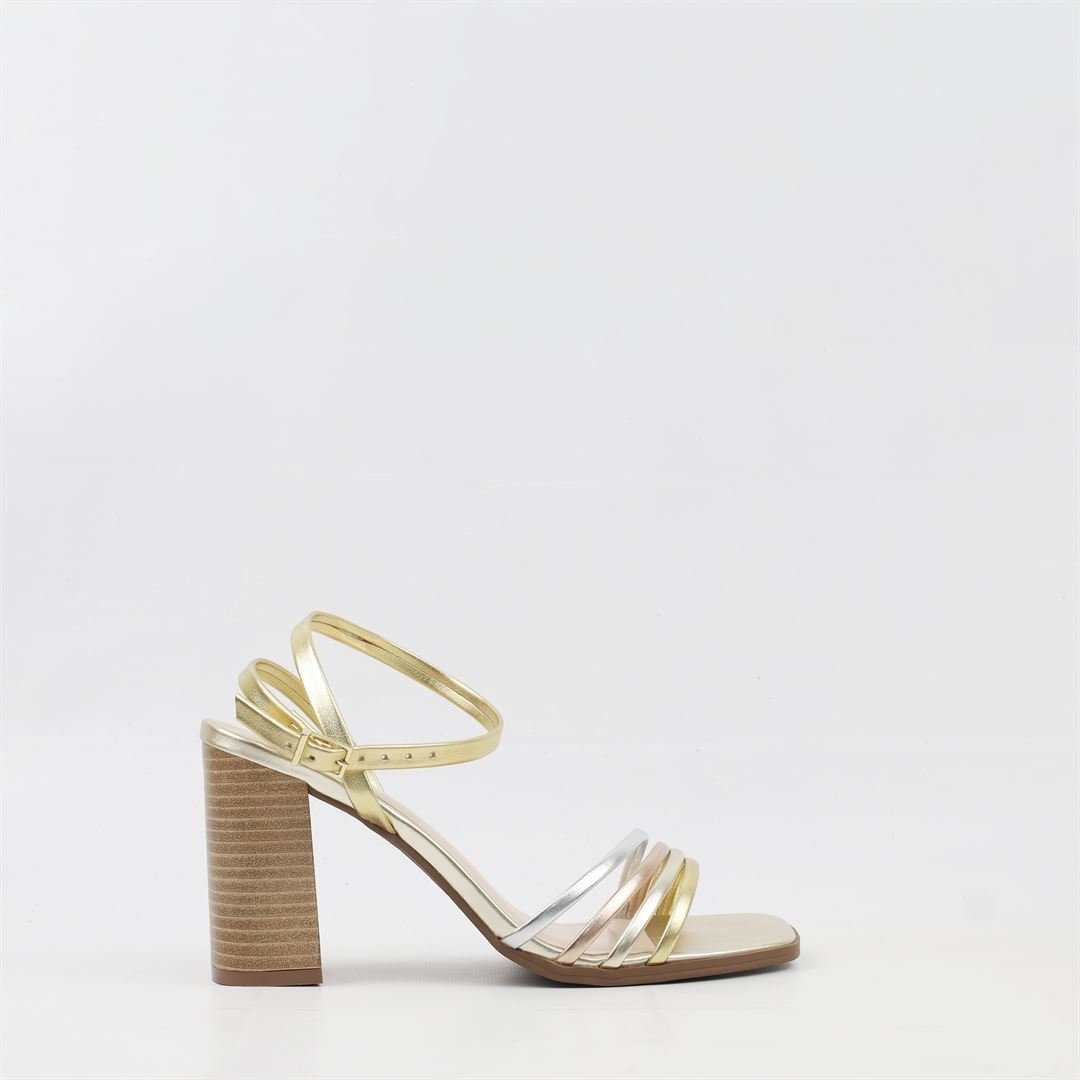 Sandália Salto Bloco Metalizada Dourado 5