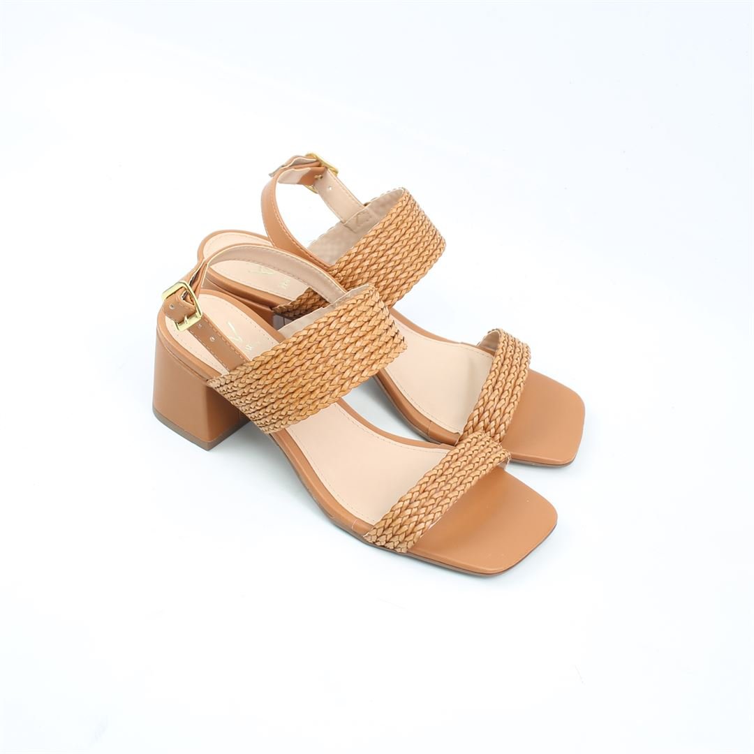 Sandália Salto Bloco Médio Trança Marrom 2