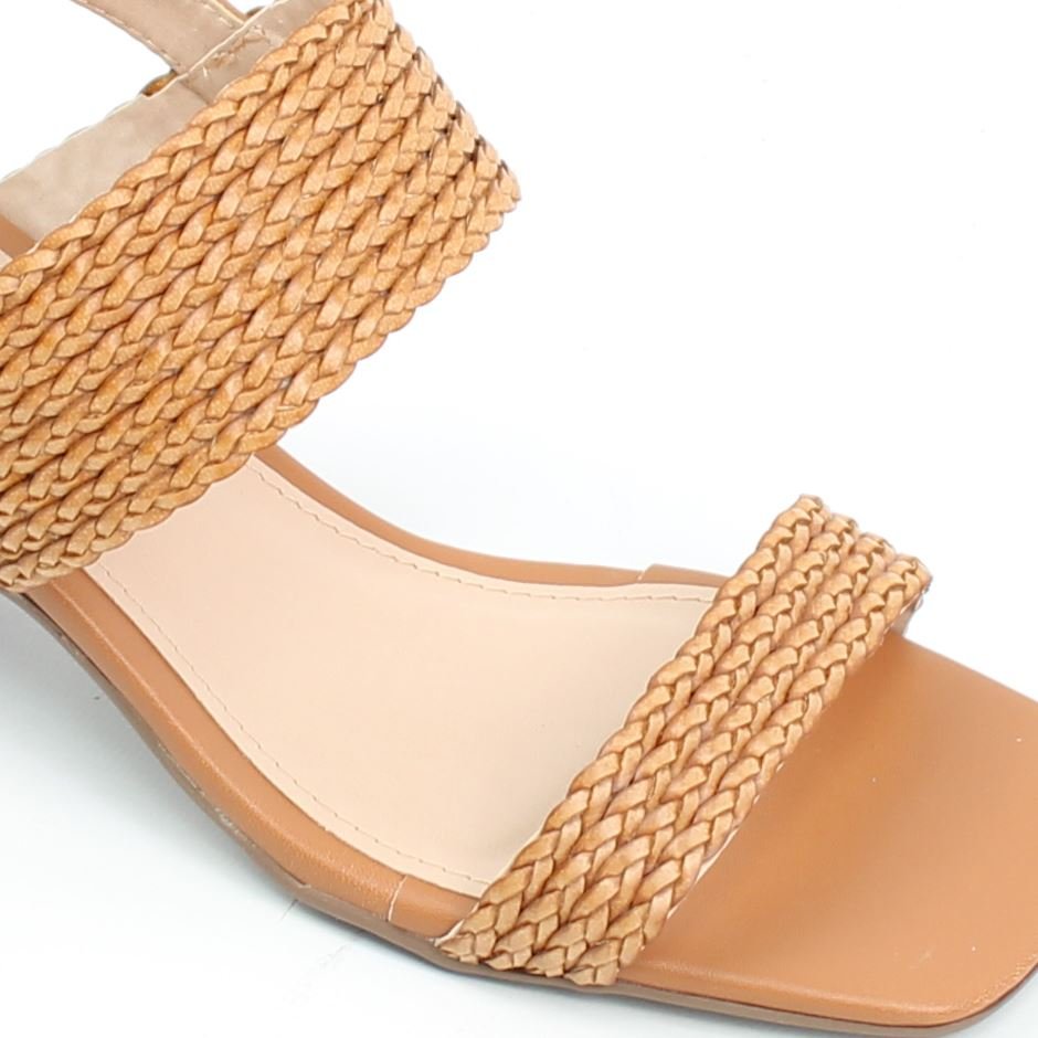 Sandália Salto Bloco Médio Trança Marrom 3