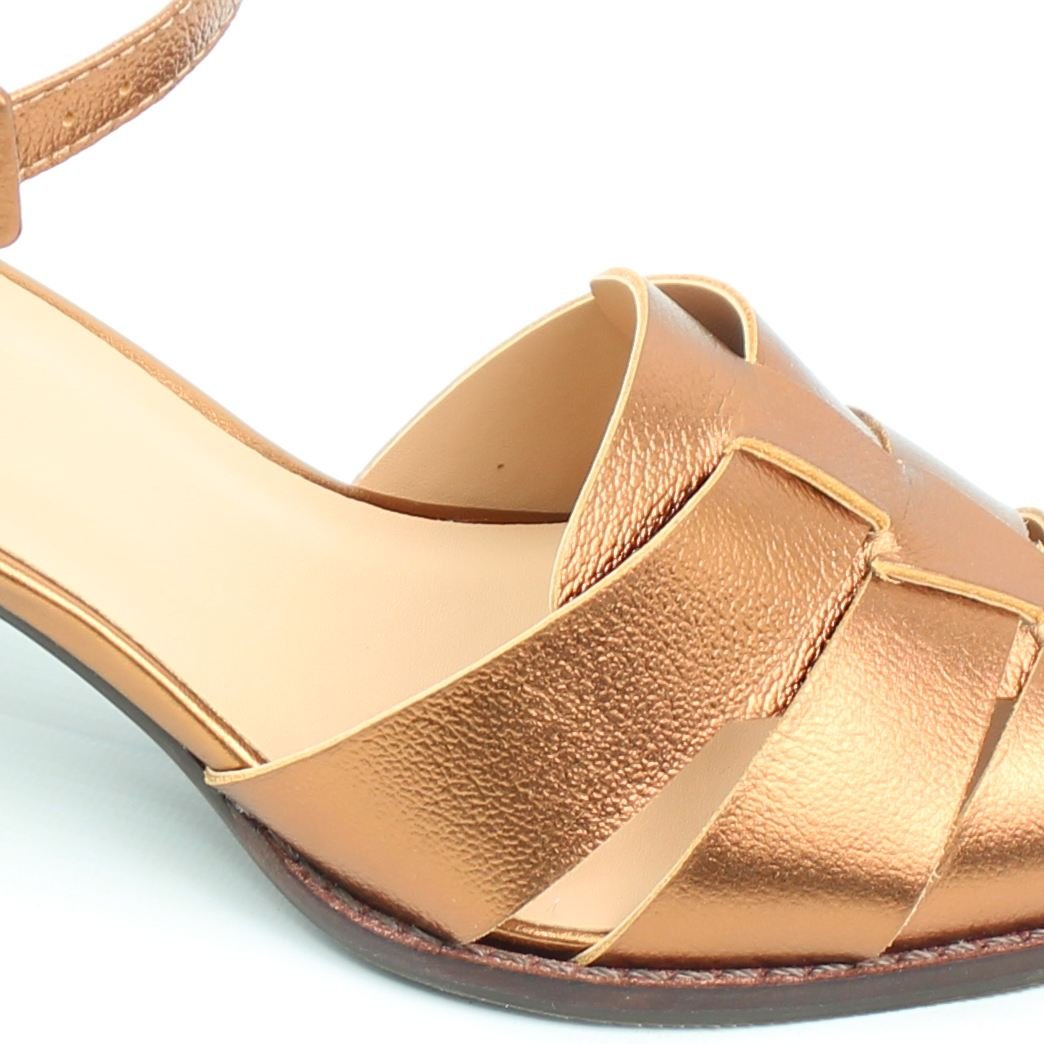 Sandália Salto Bloco Metalizado Couro Bronze 3