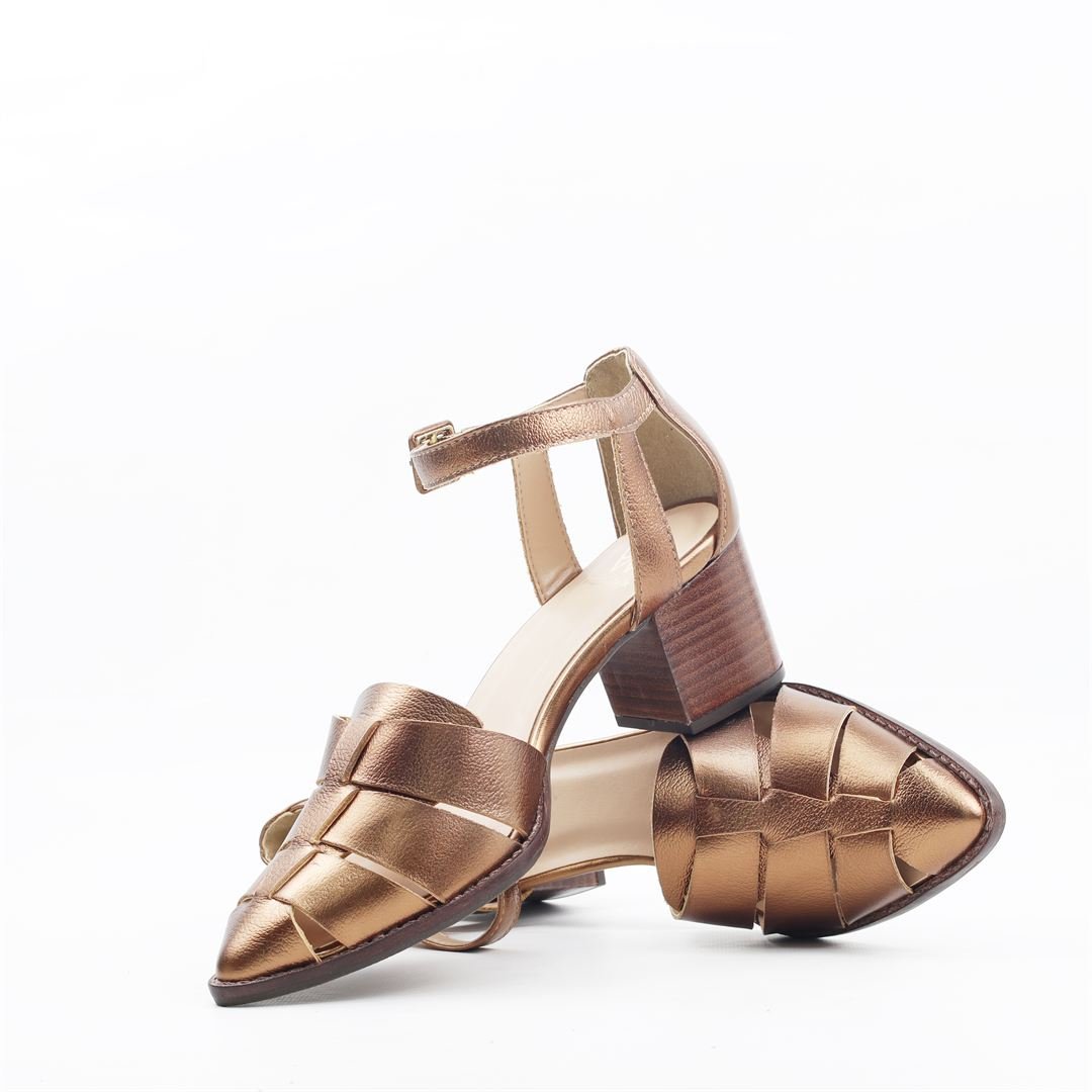 Sandália Salto Bloco Metalizado Couro Bronze 4