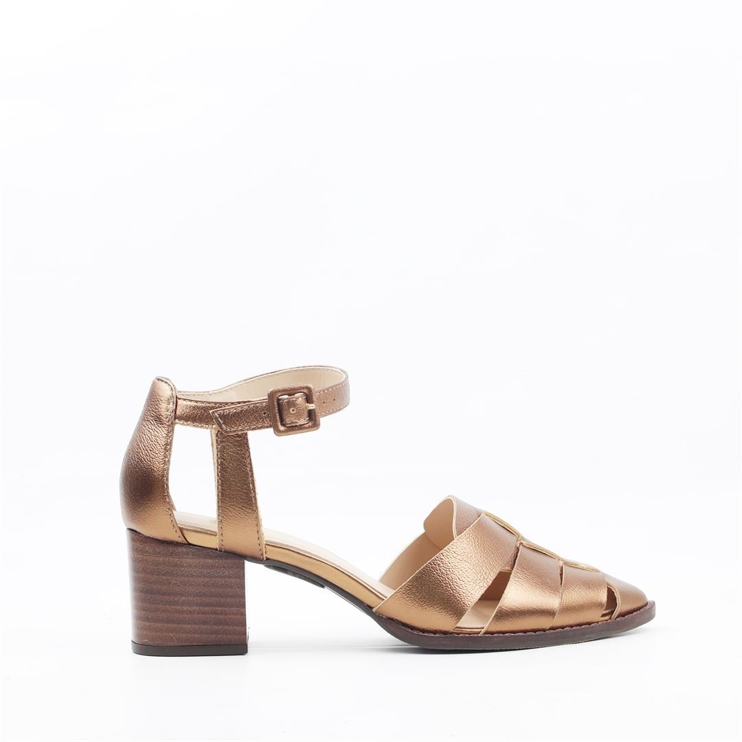 Sandália Salto Bloco Metalizado Couro Bronze 5