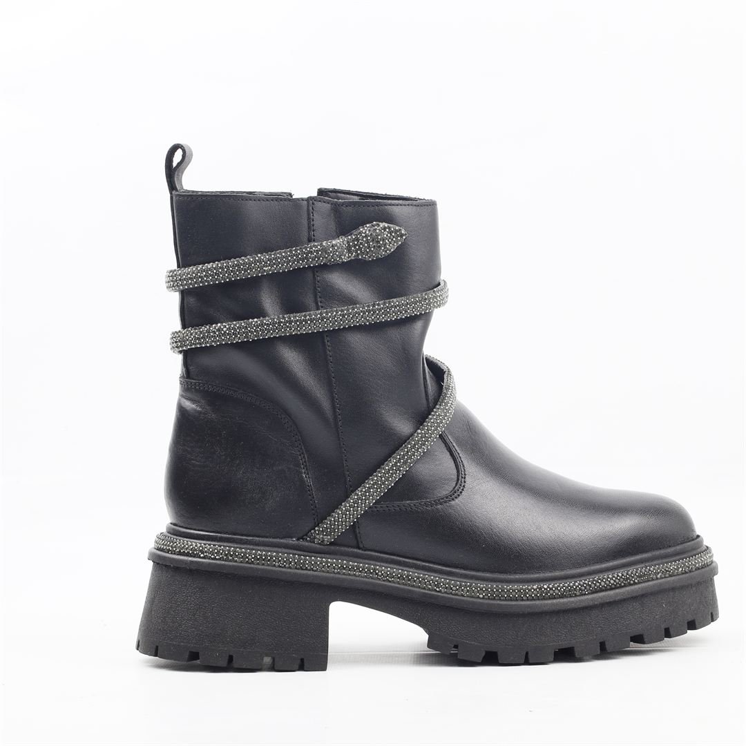 Bota Coturno Detalhe Brilho Couro Preto 2