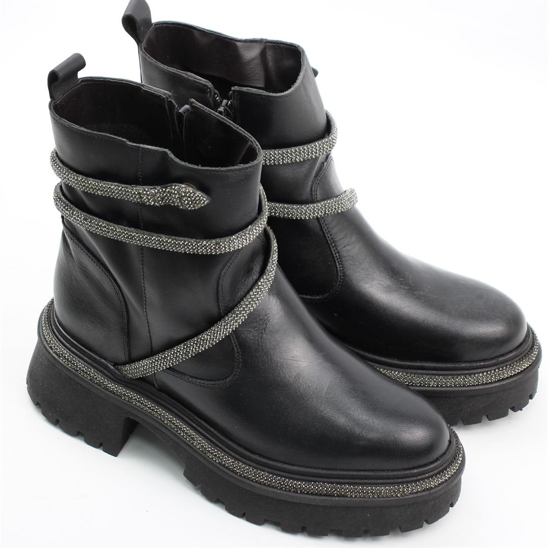 Bota Coturno Detalhe Brilho Couro Preto 3