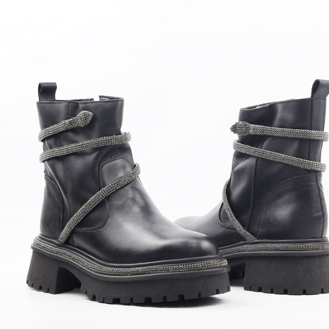 Bota Coturno Detalhe Brilho Couro Preto 5