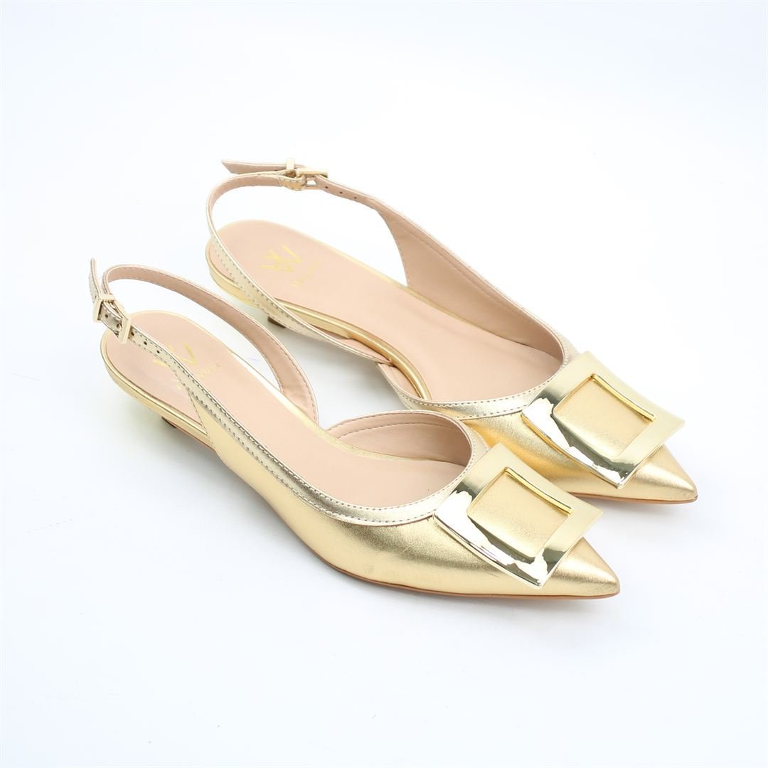 Scarpin Salto Fino Slingback Ouro 2