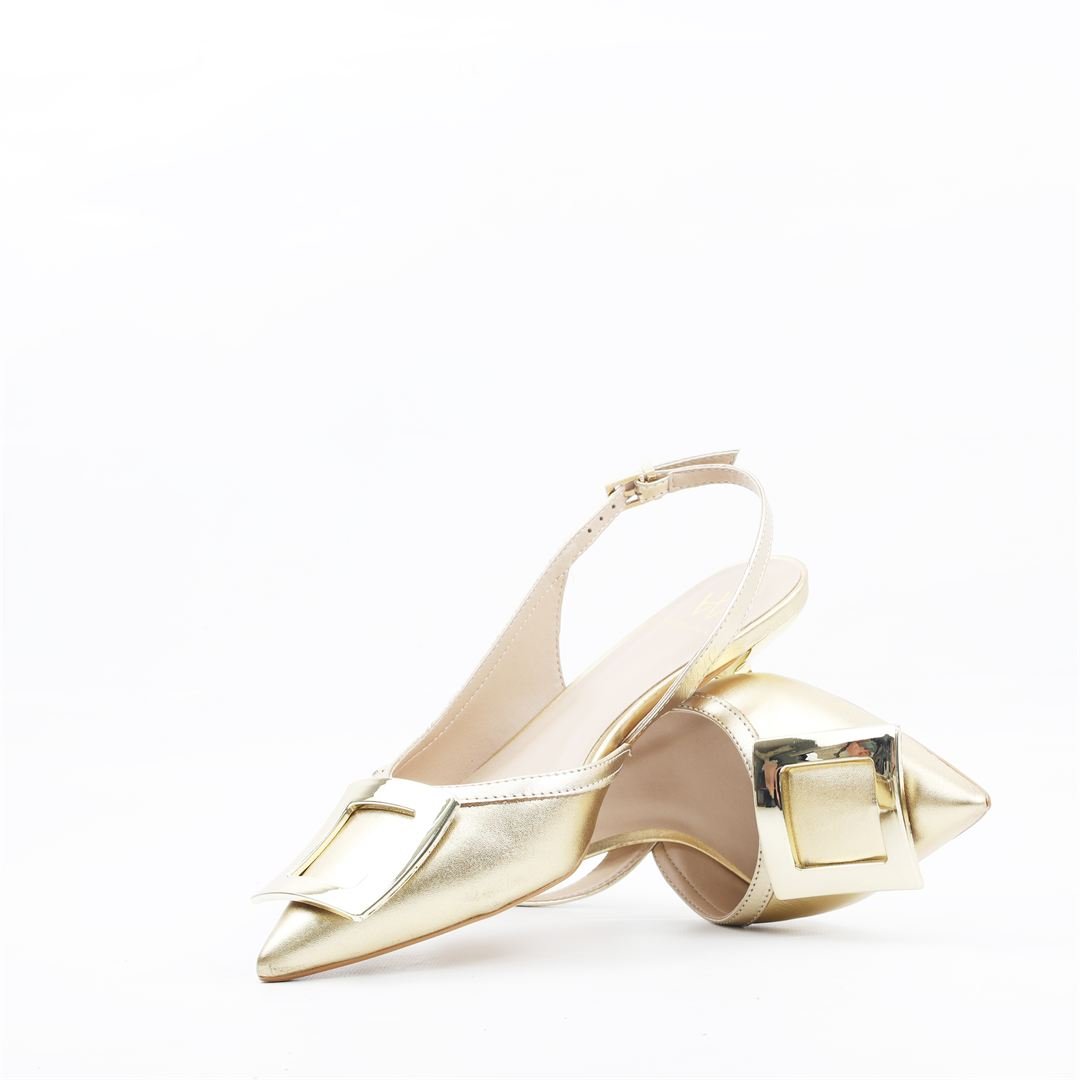 Scarpin Salto Fino Slingback Ouro 4