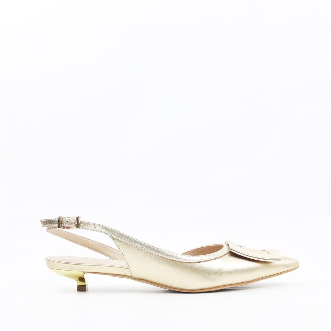 Scarpin Salto Fino Slingback Ouro 5