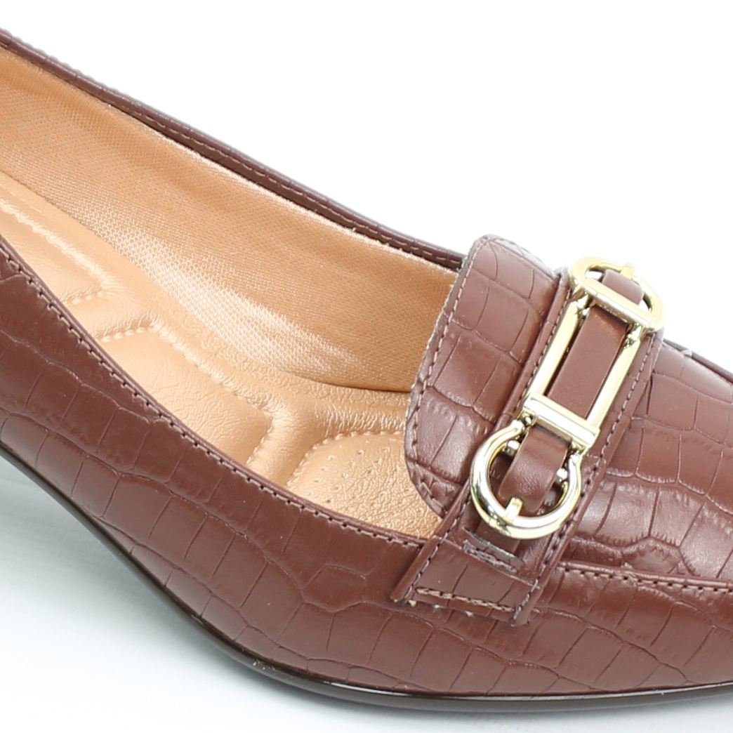 Scarpin Salto Bloco Croco Marrom 3