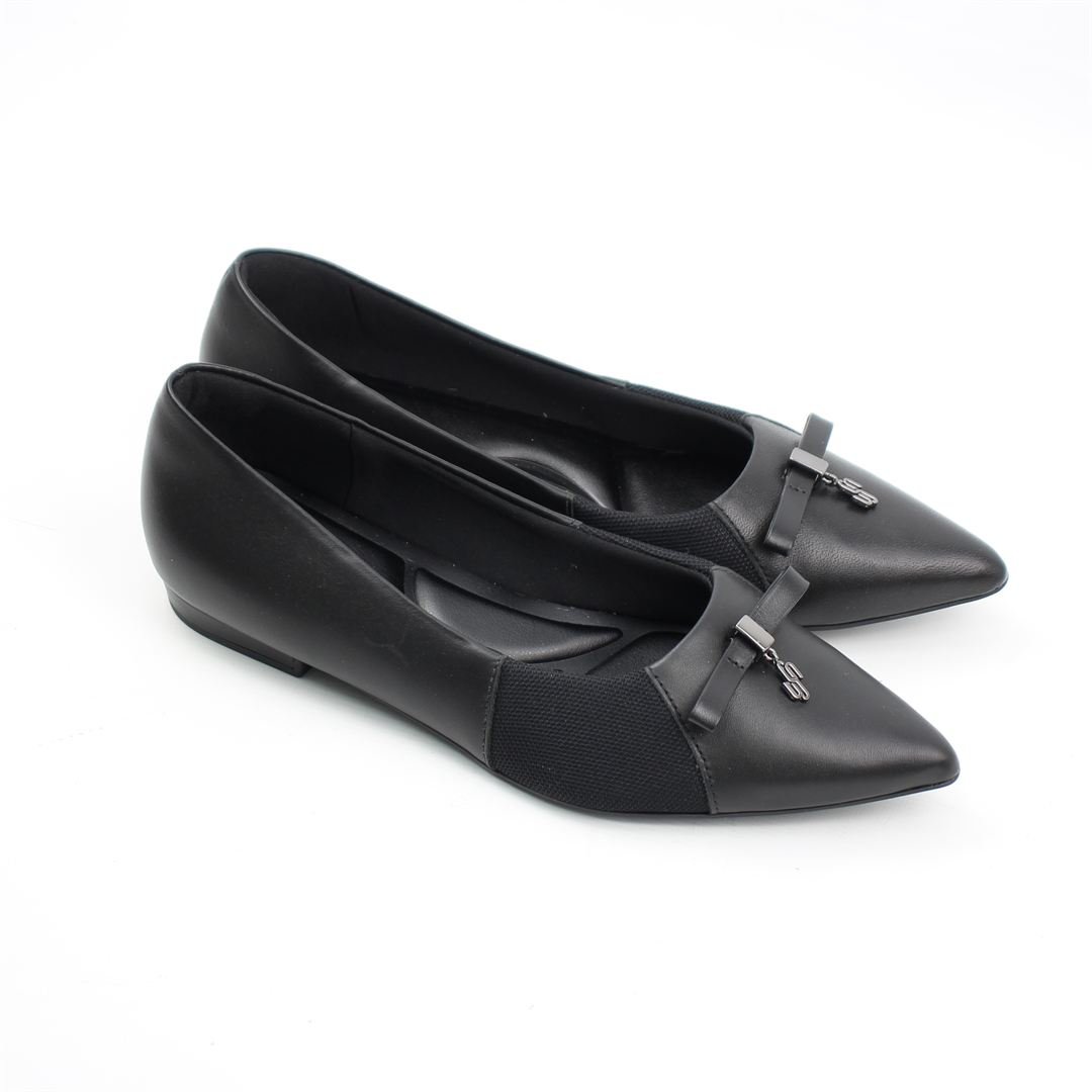 Sapatilha Conforto Laço Couro Preto 2