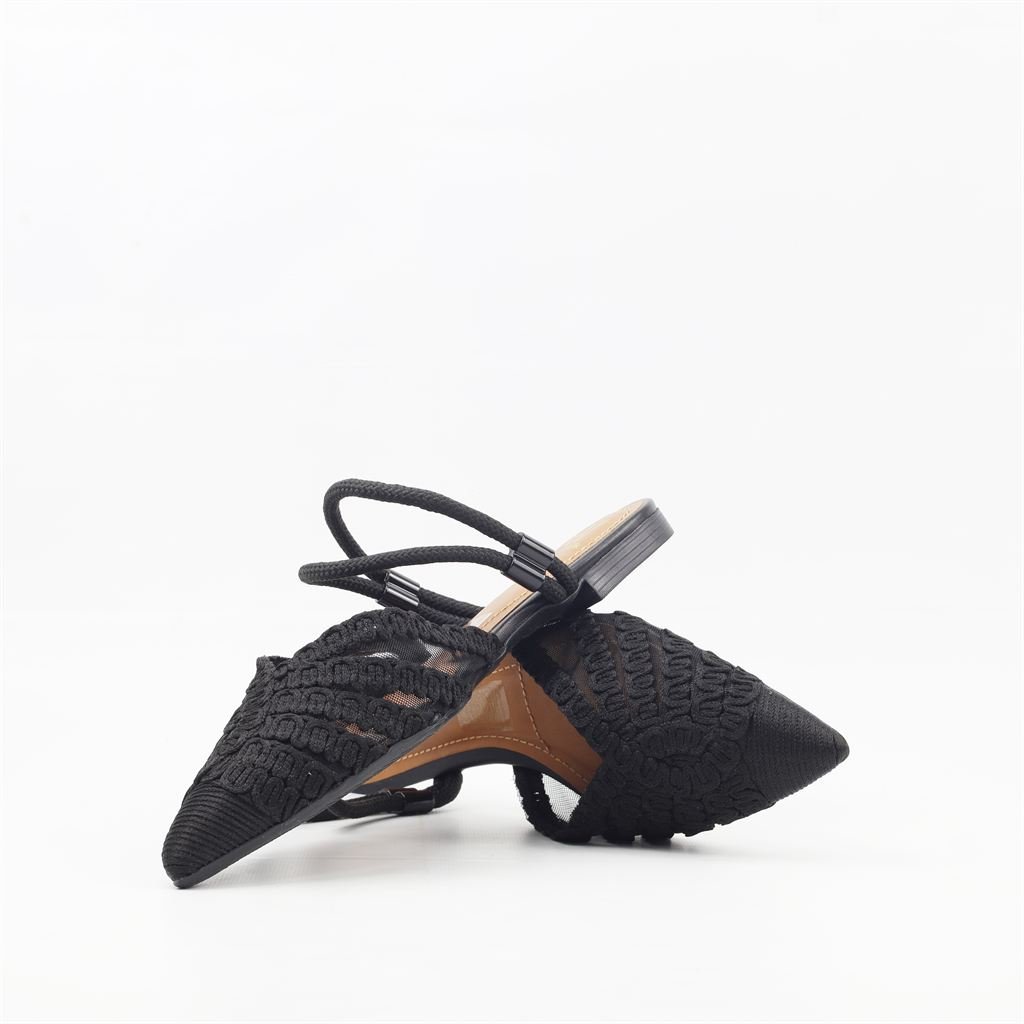 Mule Bordada Tela Preto 5