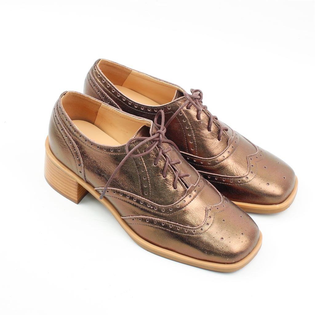 Mocassim Salto Bloco Couro Bronze 2
