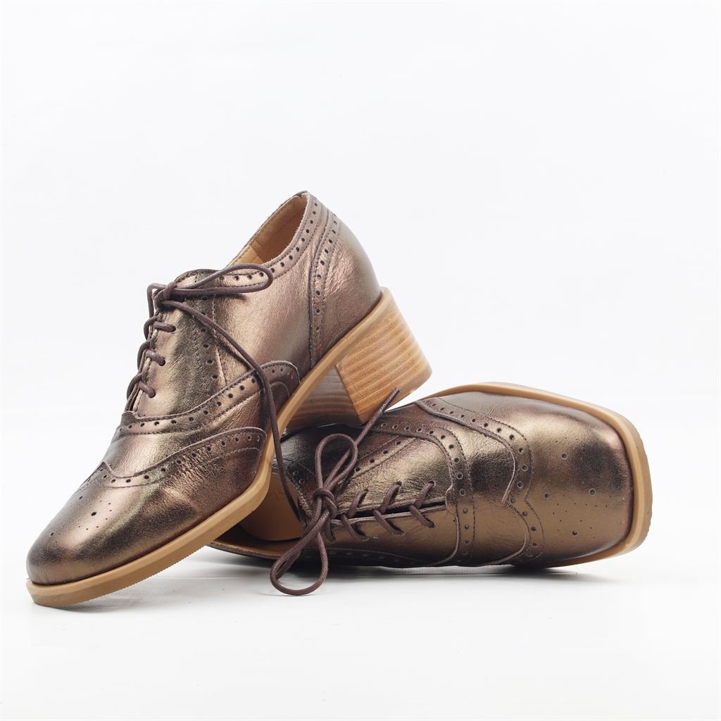 Mocassim Salto Bloco Couro Bronze 4