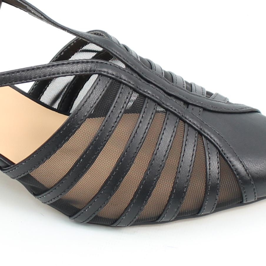 Scarpin Salto Bloco Slingback Tela Preto 3