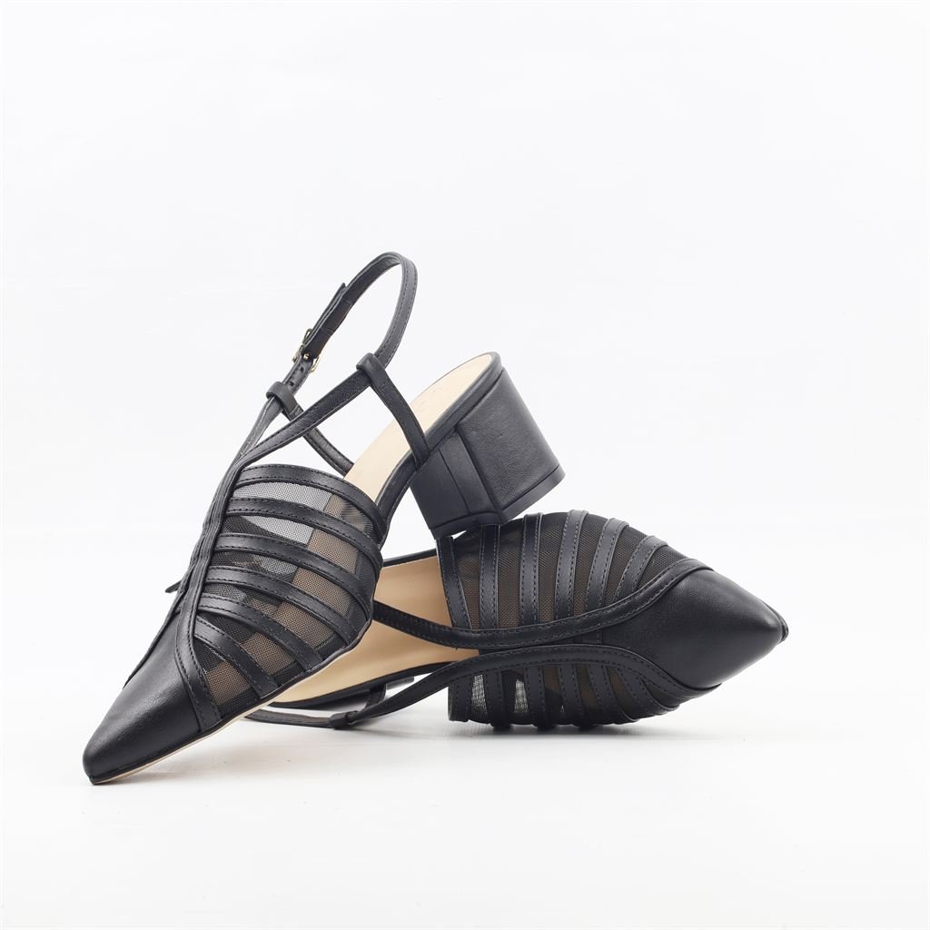 Scarpin Salto Bloco Slingback Tela Preto 4