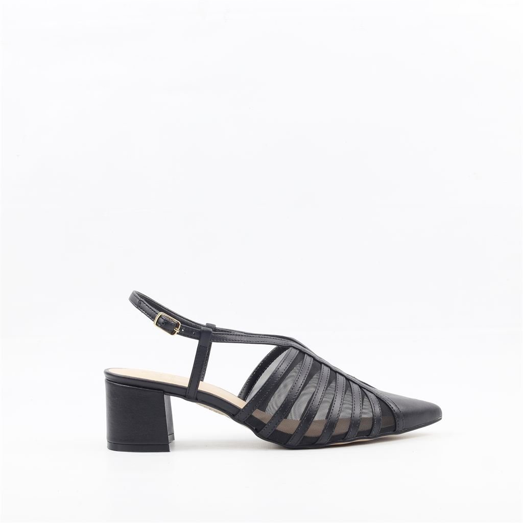 Scarpin Salto Bloco Slingback Tela Preto 5