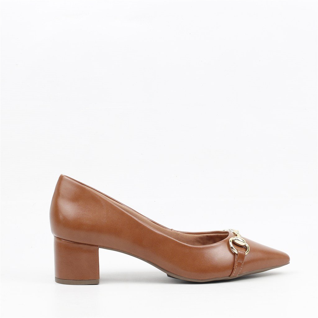 Scarpin Salto Bloco Enfeite Metal Marrom 5