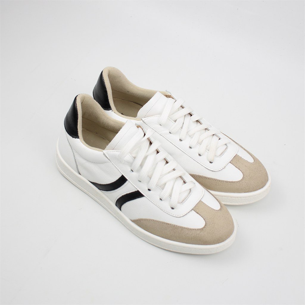 Tênis Flat Couro Marfim/Branco/Preto 2