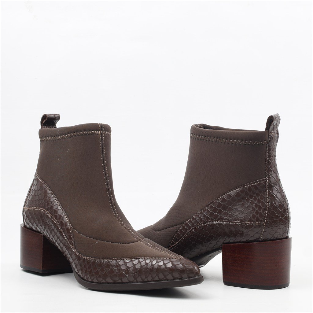 Bota Cano Baixo Lycra Snake Marrom 4