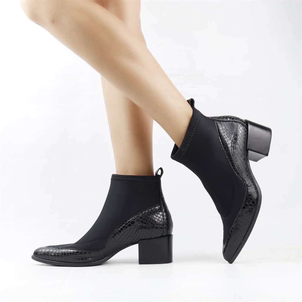 Bota Cano Baixo Lycra Snake Preto 1