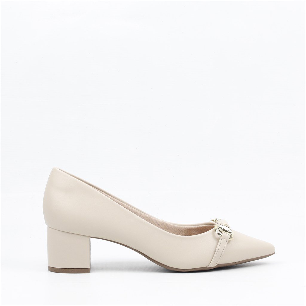 Scarpin Salto Bloco Enfeite Branco 5