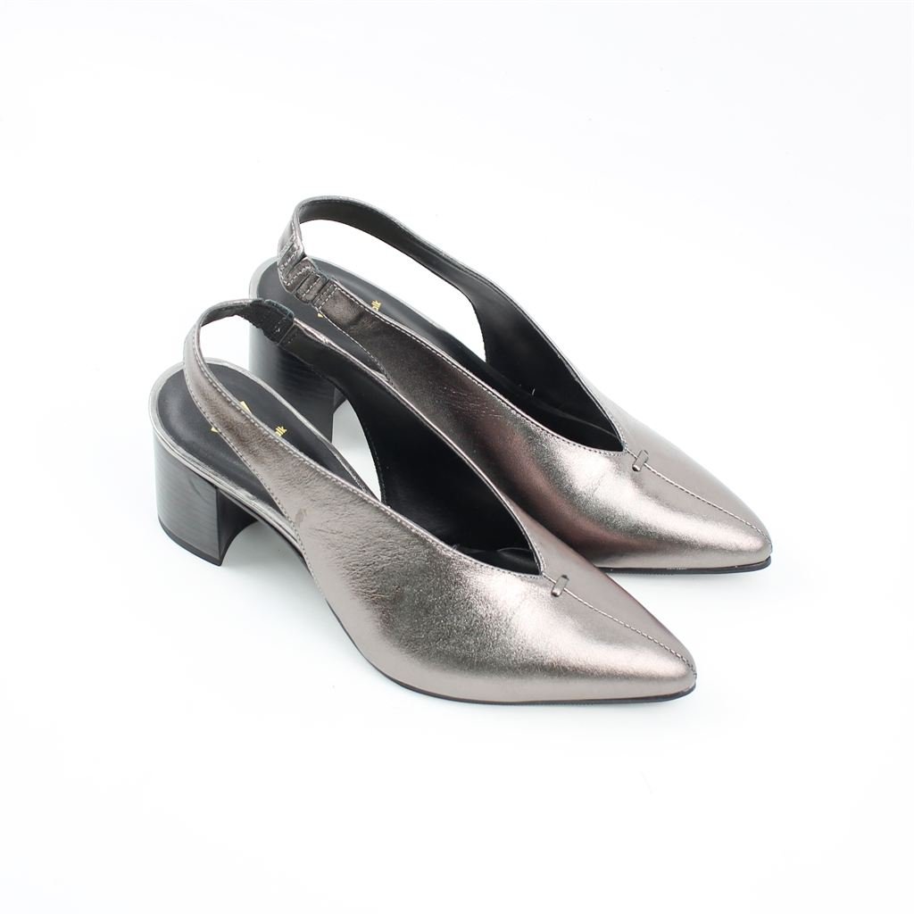 Scarpin Salto Bloco Slingback Prata 2