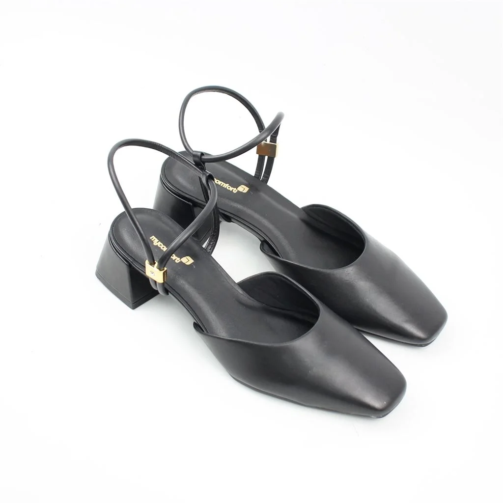 Scarpin Salto Bloco Slingback Couro Preto 2
