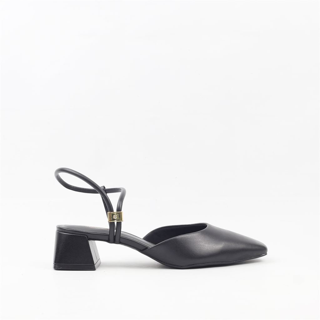 Scarpin Salto Bloco Slingback Couro Preto 4