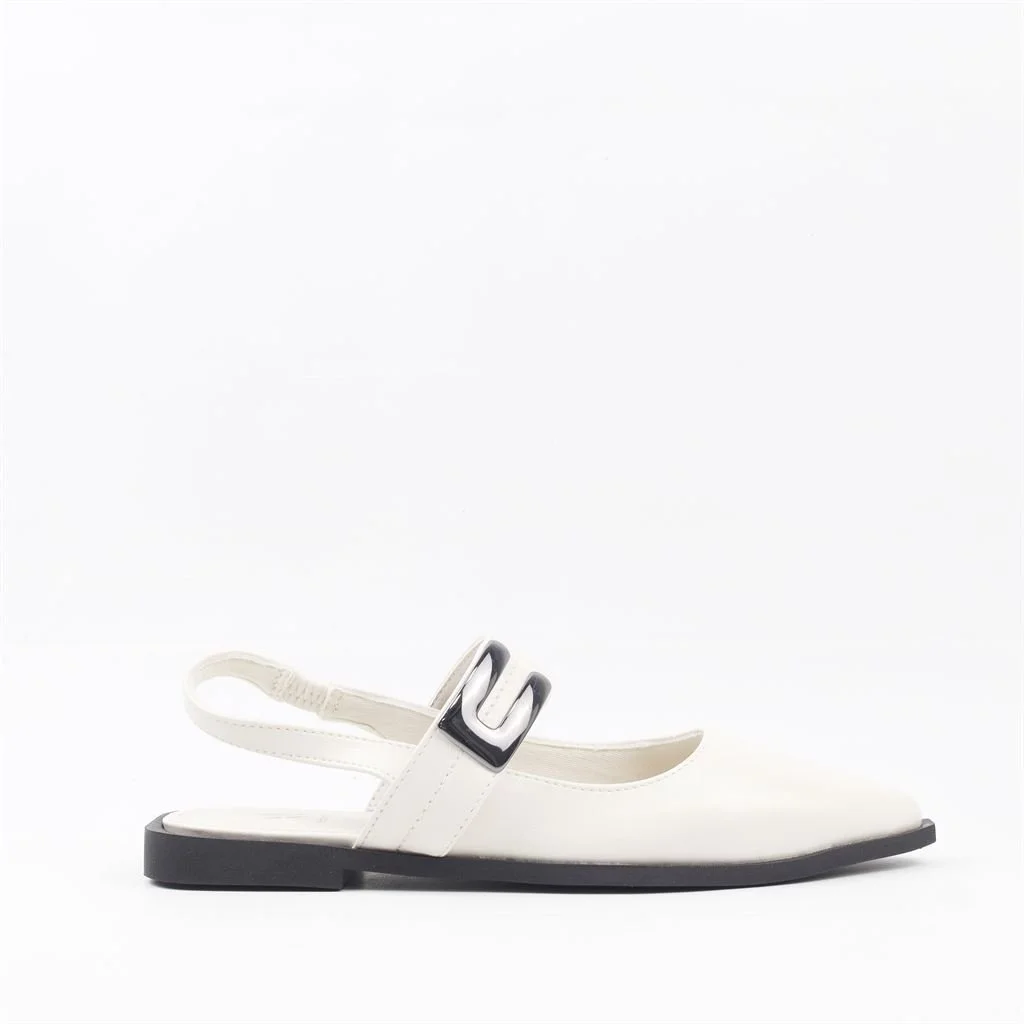 Sapatilha Slingback Detalhe Metal Branco 5